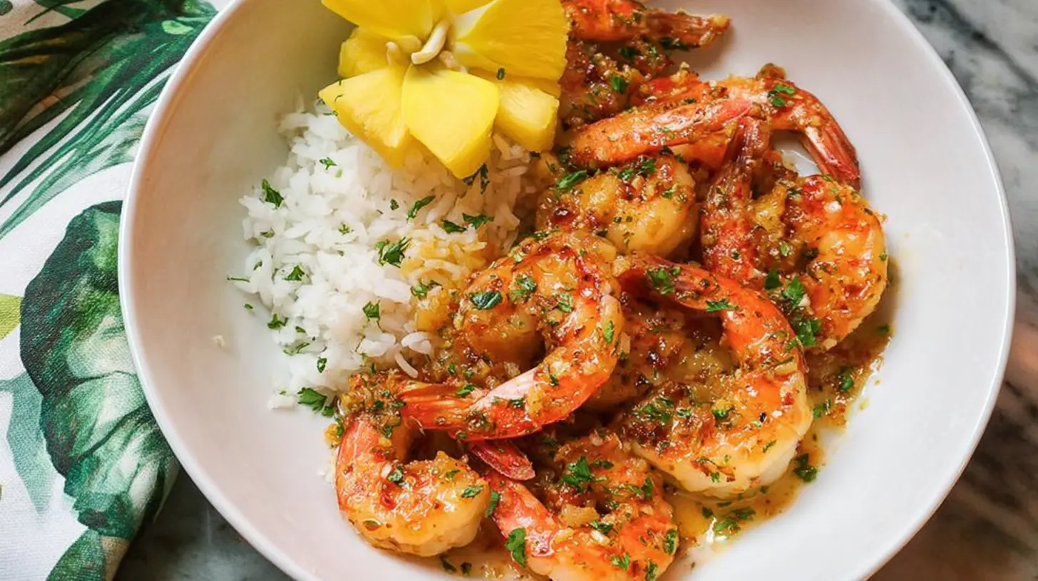 A simple garlic shrimp recipe presented on a white plate.
