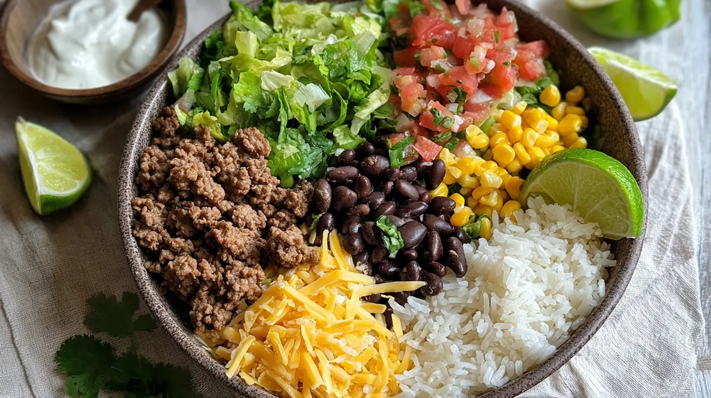 Delicious Easy Ground Beef Burrito Bowl, perfectly portioned and ready to enjoy.