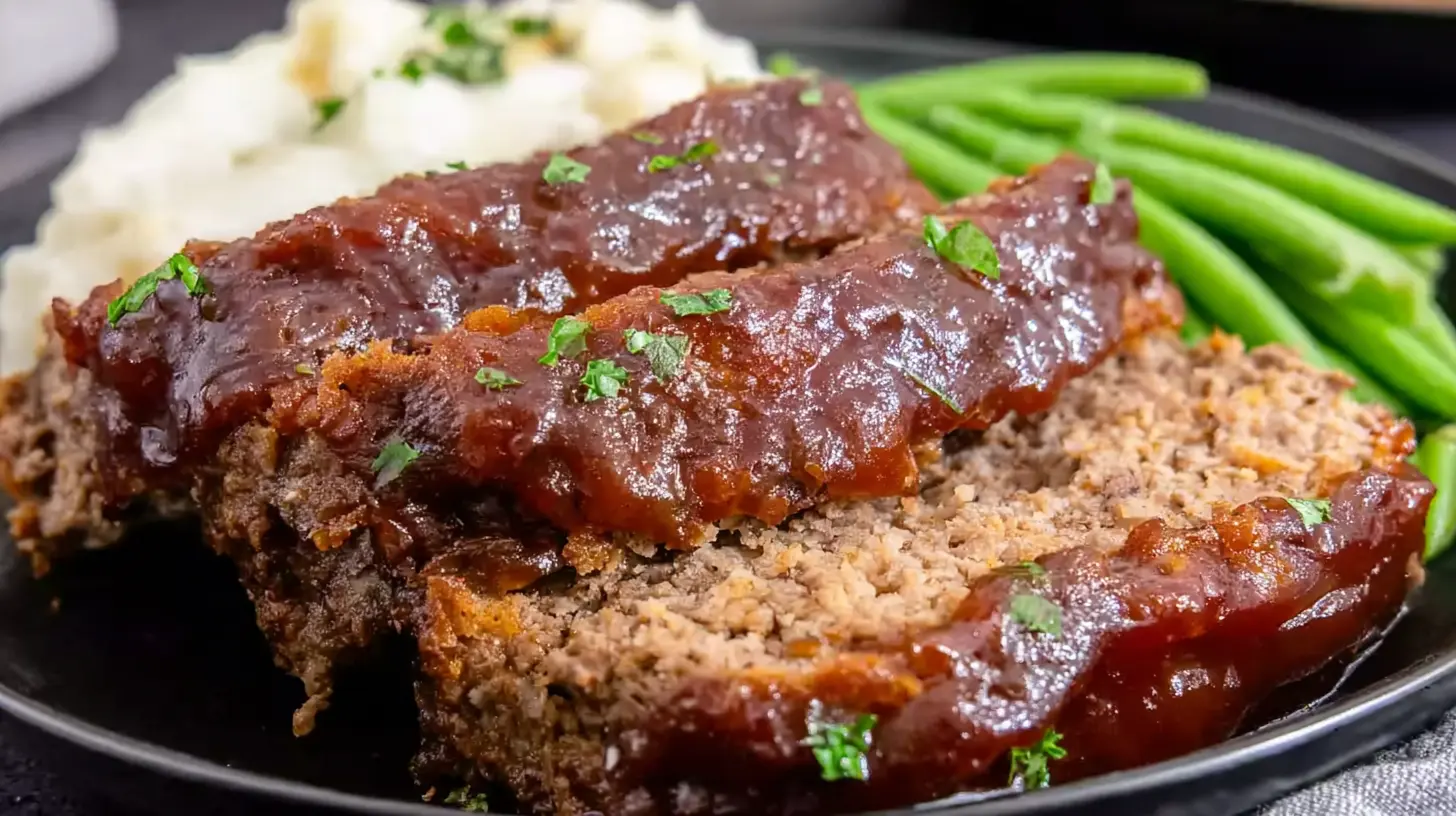 A freshly baked simple meatloaf for beginners, golden brown and ready to serve.
