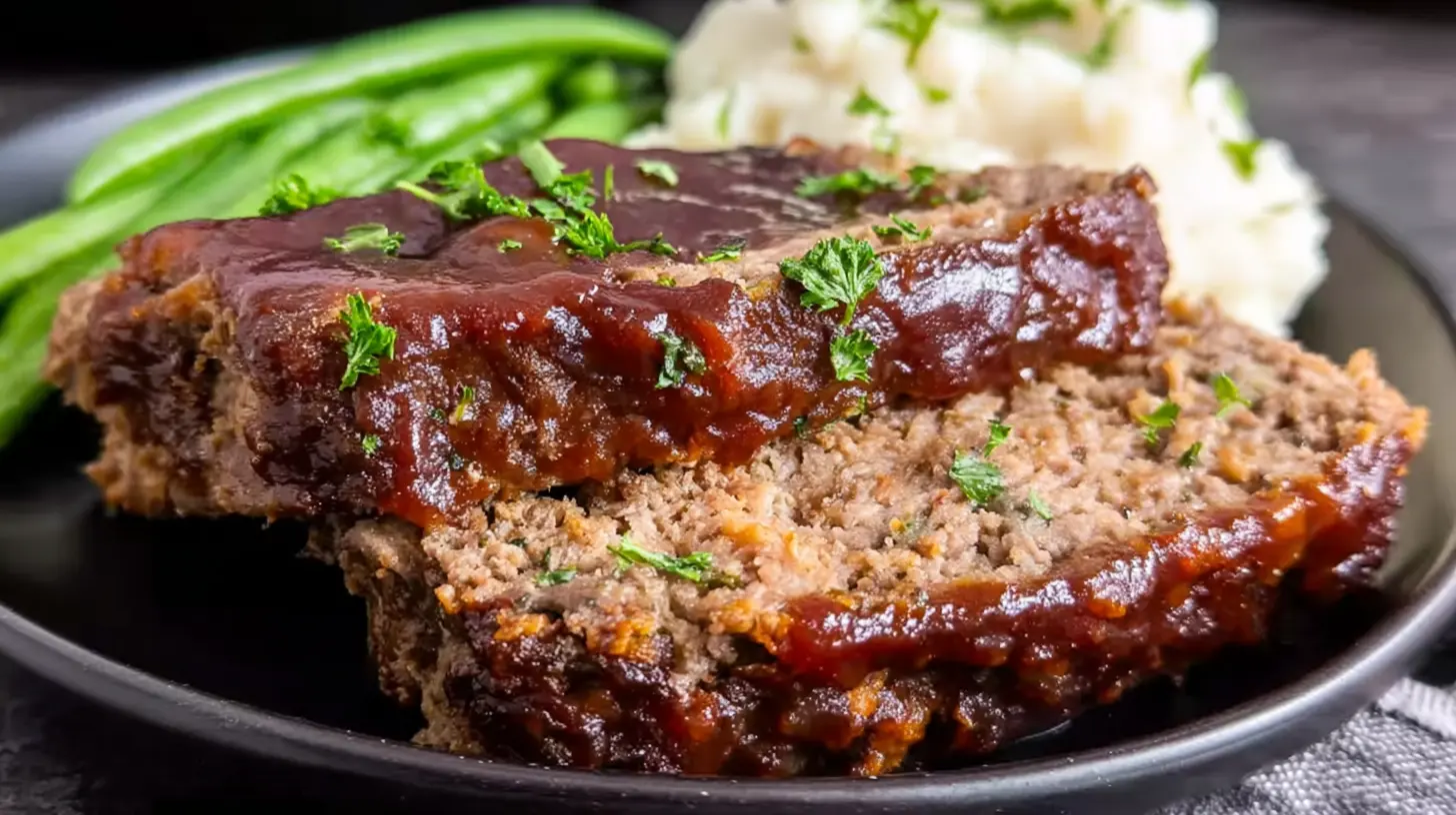 A simple oven baked meatloaf, golden brown and perfectly cooked.