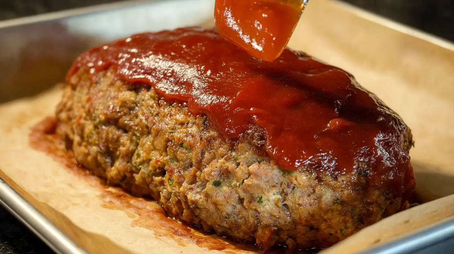 Closeup of a sliced healthy meatloaf, showcasing its texture and ingredients.