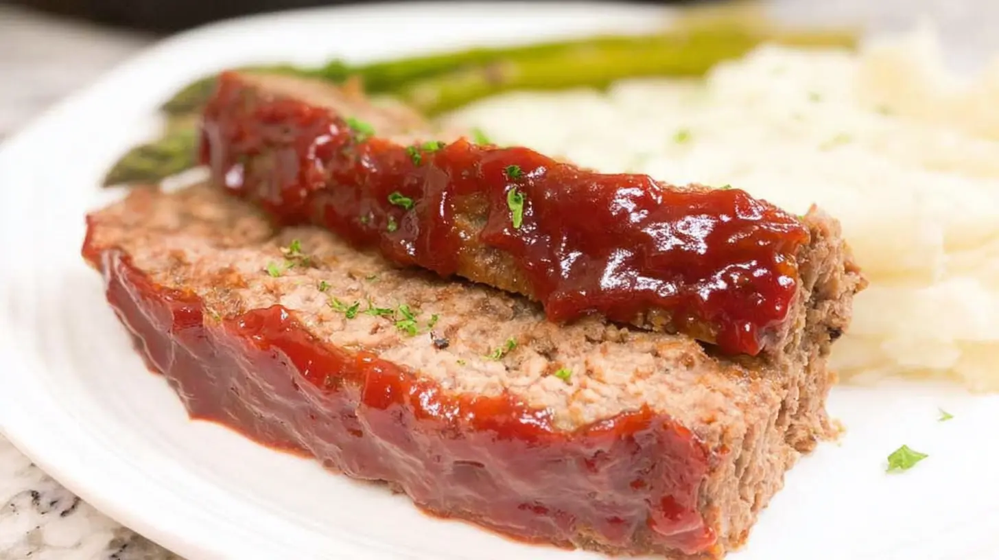A traditional meatloaf with a rich brown sugar glaze, freshly baked and ready to serve.
