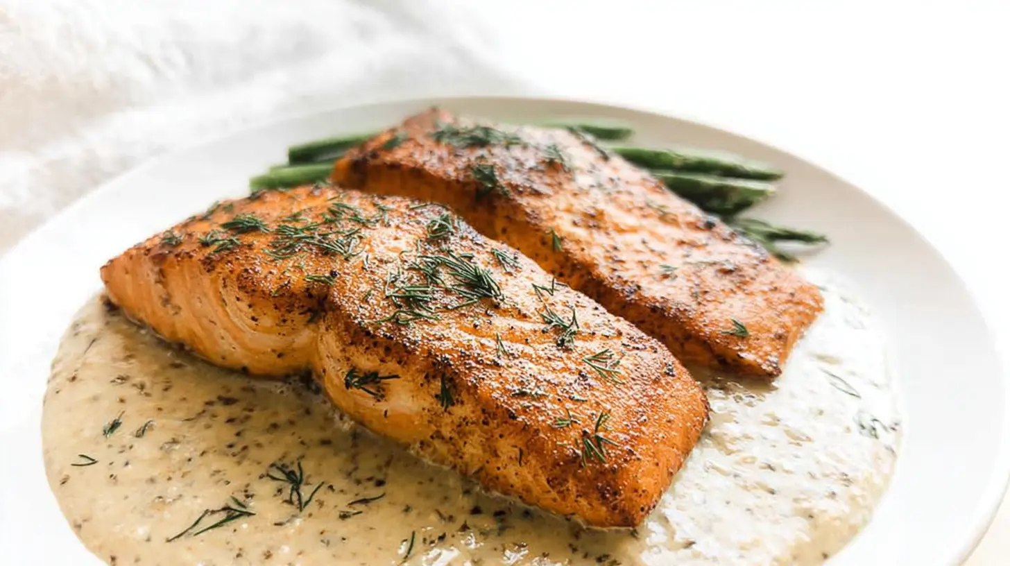 A freshly prepared weeknight baked salmon meal with vegetables and herbs