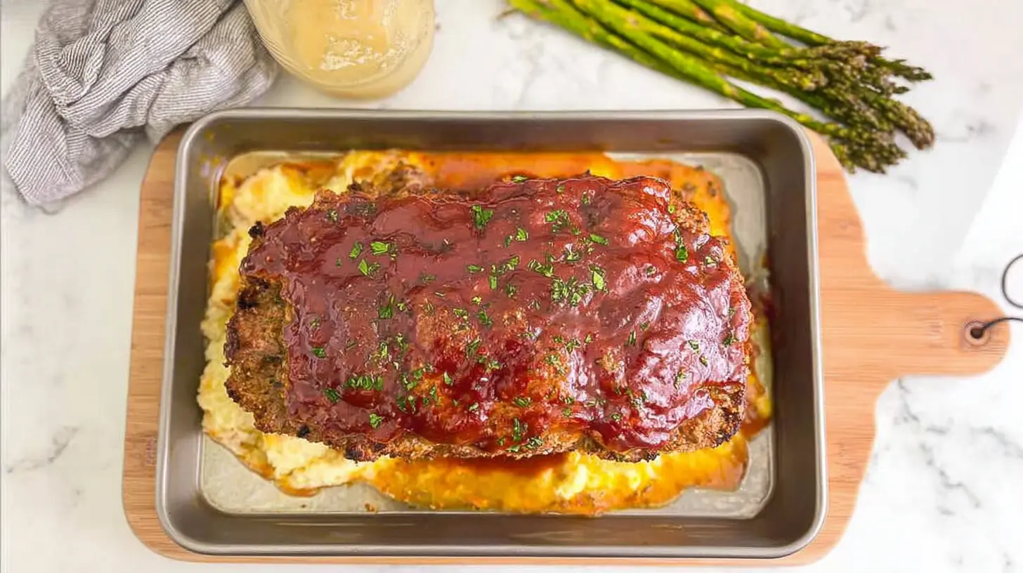 A well-baked weeknight comfort meatloaf, sliced and ready to serve.