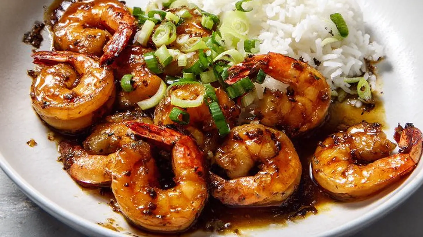 A close-up shot of a plate of Weeknight Garlic Shrimp Dinner, garnished with fresh parsley.