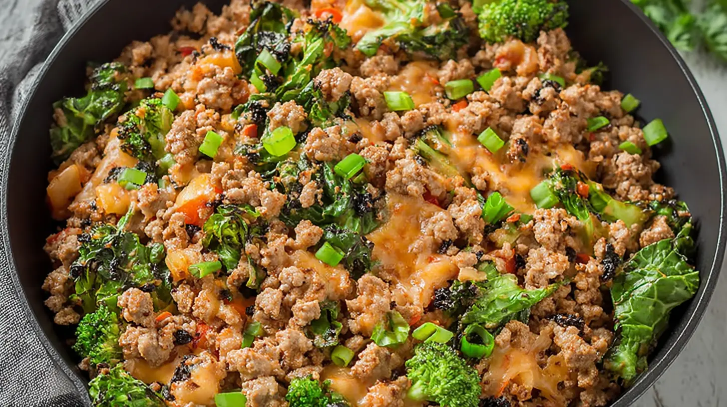 A vibrant bowl of clean eating ground turkey recipe with fresh vegetables.