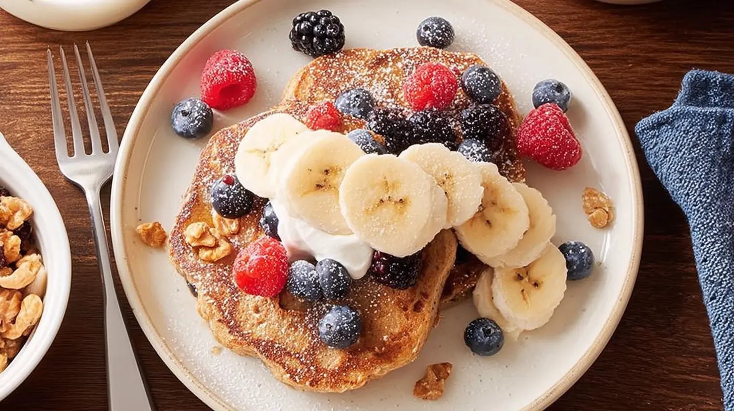 A vibrant flat lay showcasing various easy breakfast ideas like fruit, yogurt, and toast.