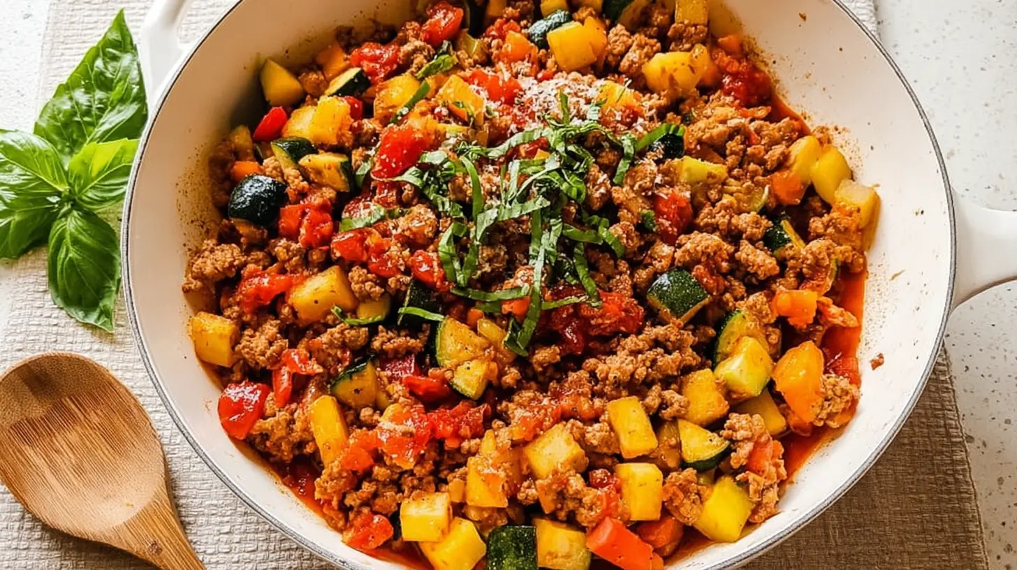A serving of seasoned ground turkey with a side of colorful steamed vegetables.