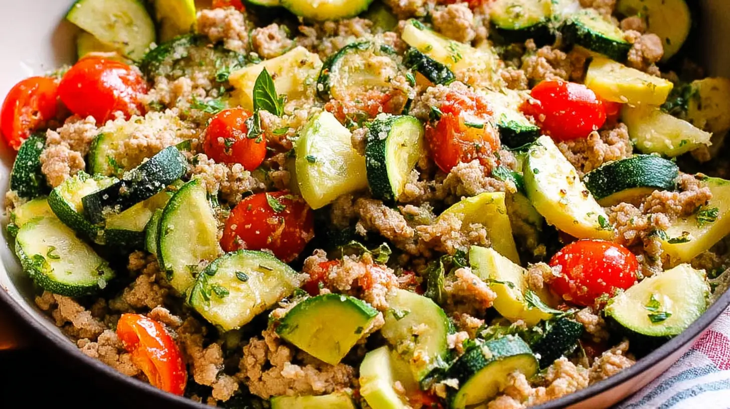 A healthy ground turkey and zucchini bowl prepared for a wholesome meal.