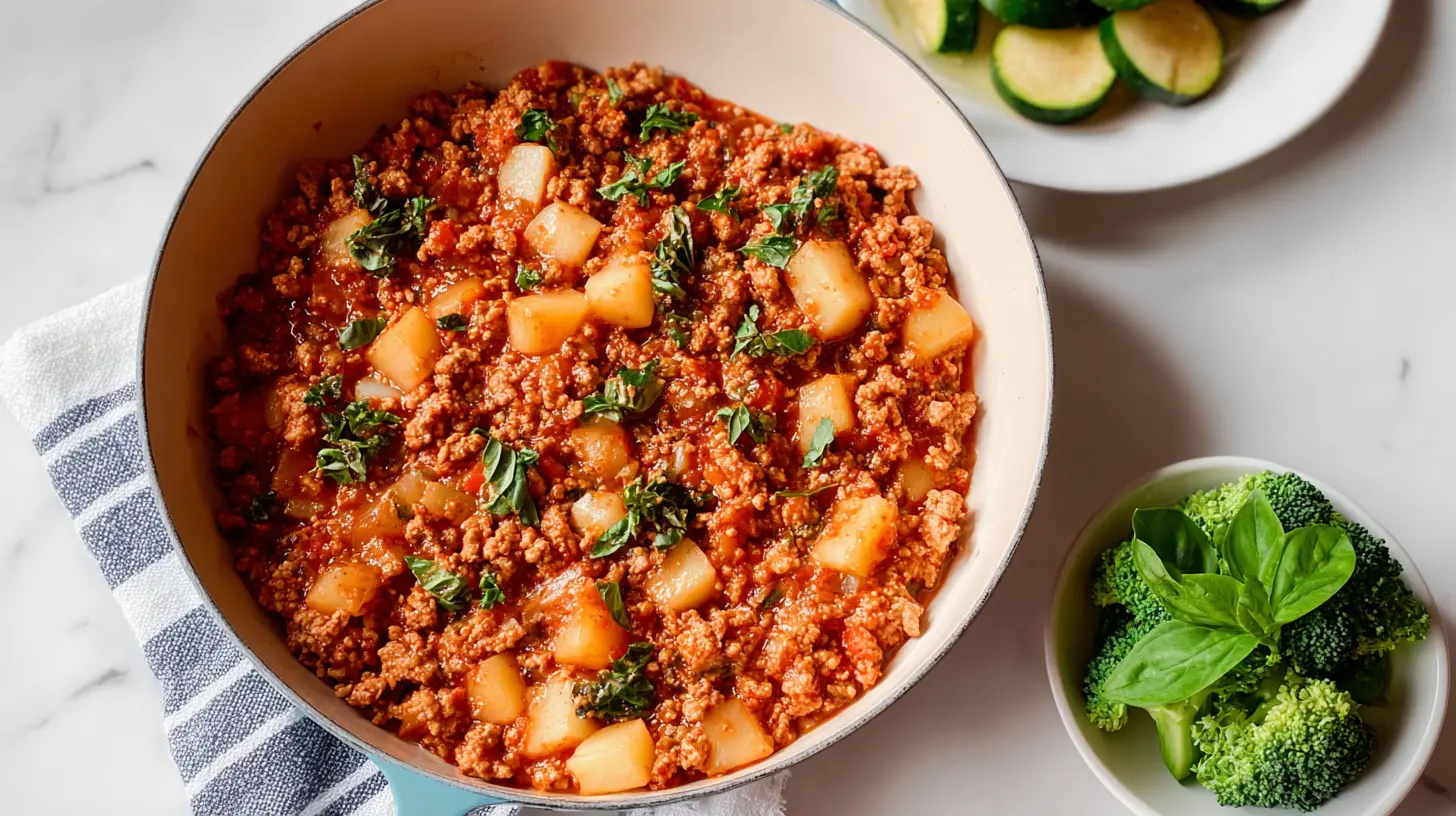 A healthy comfort ground turkey dinner presented on a rustic plate, emphasizing nutritious ingredients.