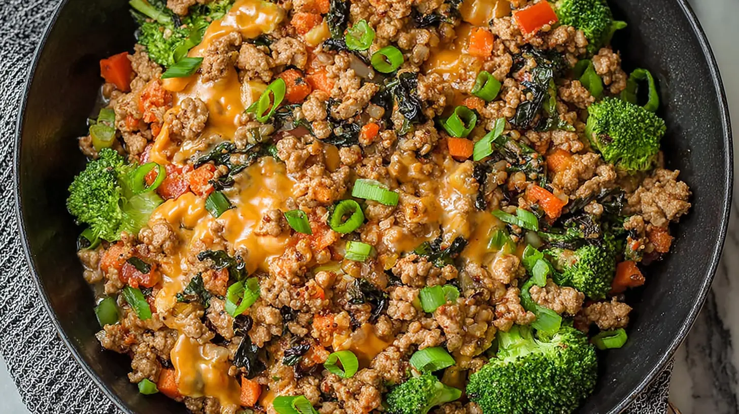 Healthy ground turkey meal in a bowl with fresh herbs
