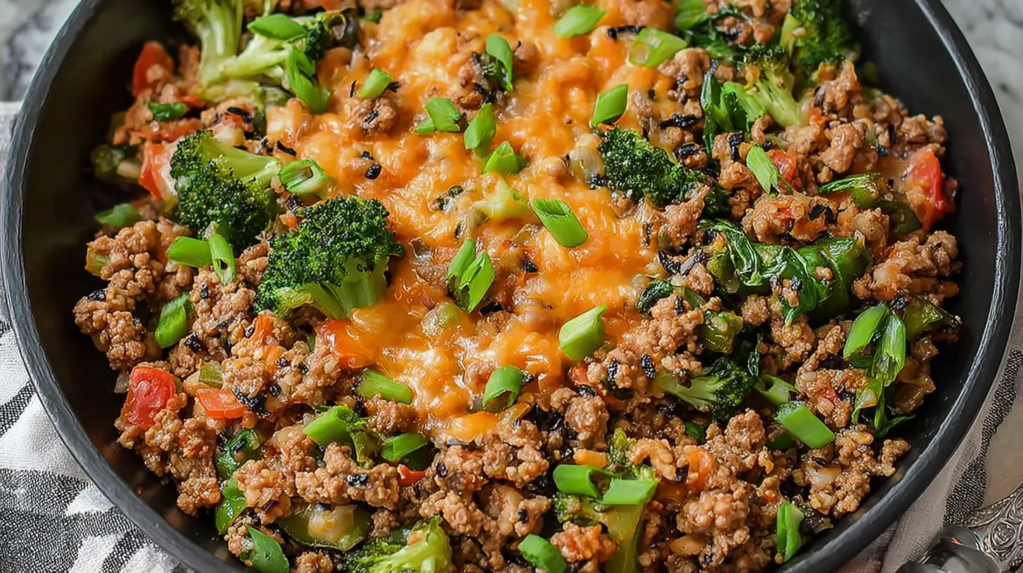 A prepared low-fat ground turkey dinner with vegetables