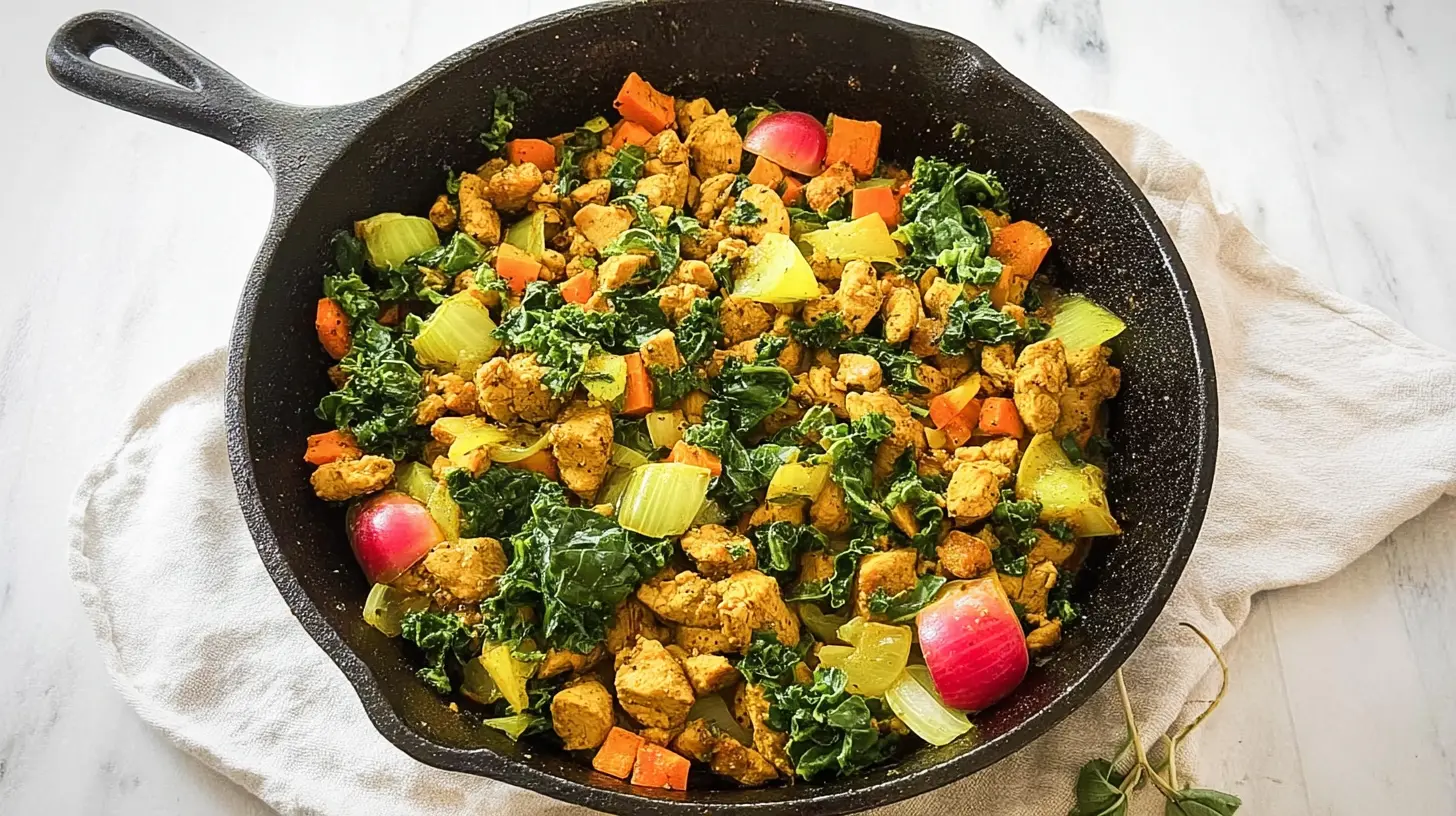 Simple lean turkey skillet prepared with fresh vegetables