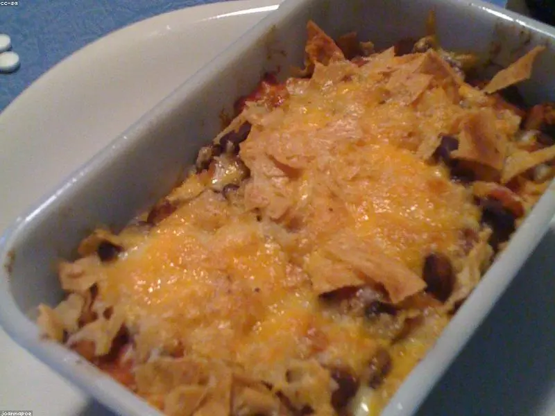 A classic breakfast casserole with eggs and cheese, fresh out of the oven.