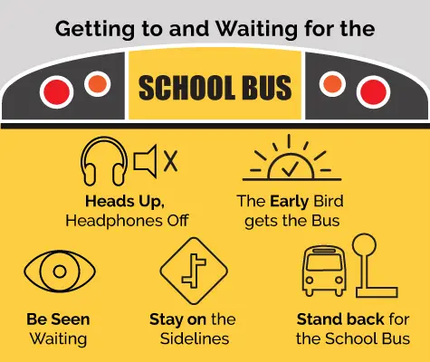 Children safely boarding a school bus, illustrating school bus safety tips